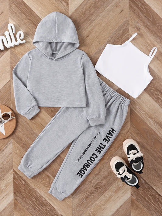 Toddler Girl's 3pcs Hoodie & Cami Top & Sweatpants Set, Spring/Fall Outfits