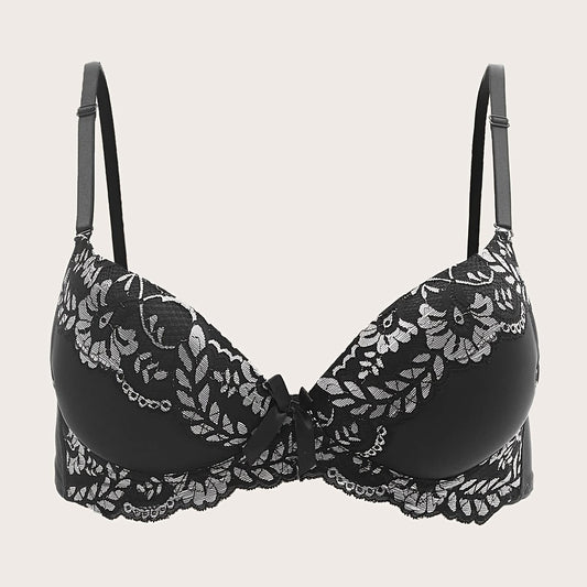 Contrast Lace Jacquard Bra Plus Size Stretch Sexy Bralette