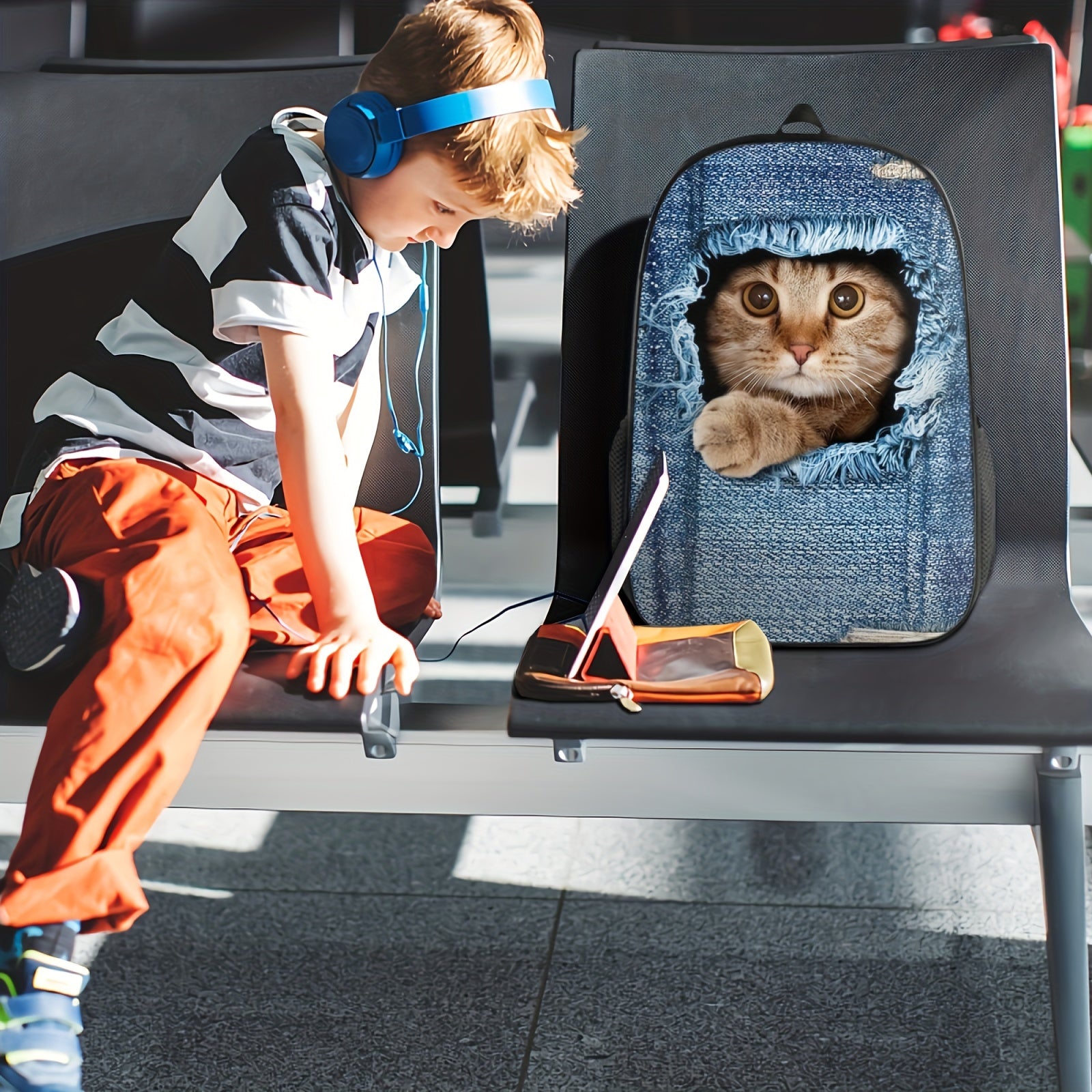 Creative Dog Cat Denim Printed Backpack for Kids Boys Girls