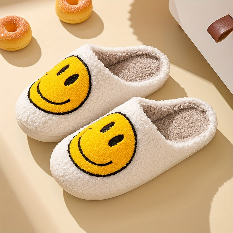 Women's Fuzzy Smile Face Slippers Warm Indoor Plush Shoes