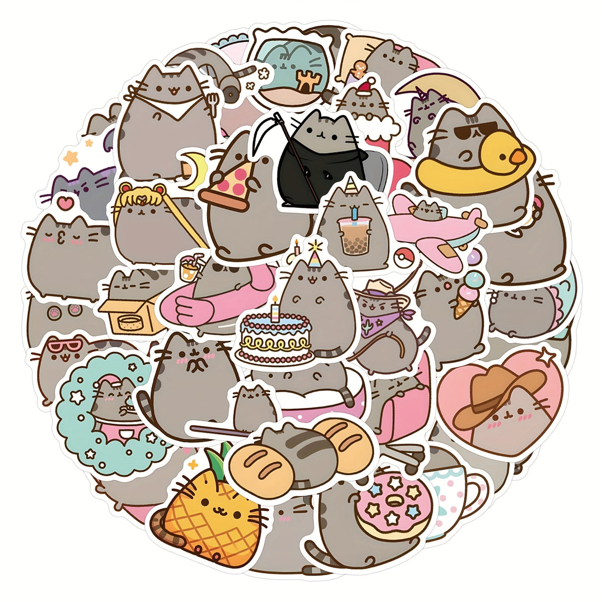 55pcs Whimsical Cat Stickers Glasses Cupcakes Water Bottles Notebooks