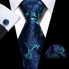 Barry Wang Men's Tie Floral Jacquard Set