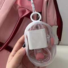 Portable Mini Zipper Storage Bag for Headphones and Chargers with Keychain Ring