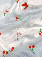 Cherry Print Pajama Set Lace Trim Cami Top & Ruffle Shorts
