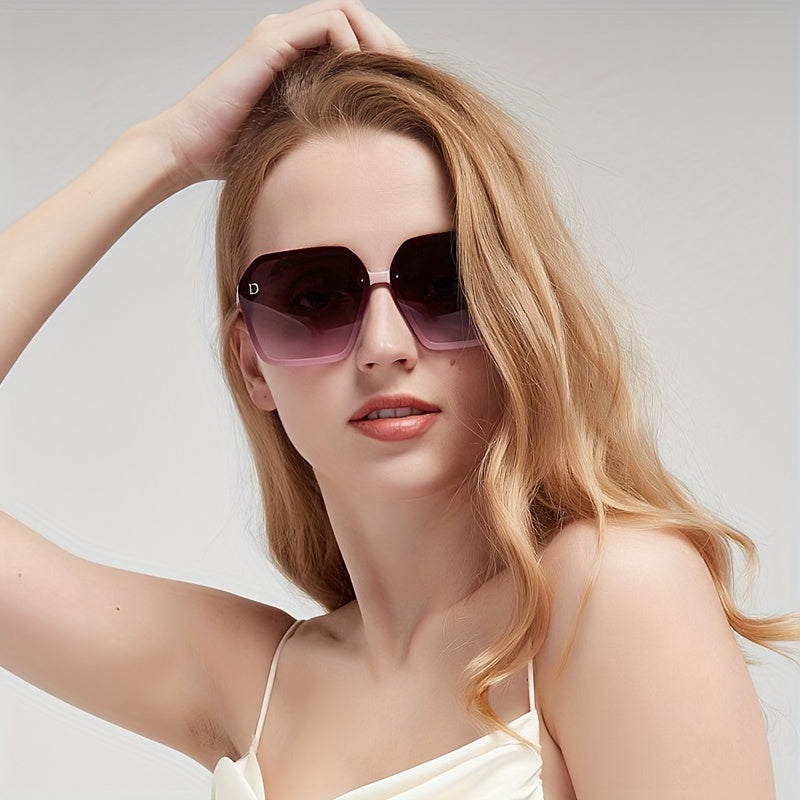 Oversized Rimless Square Sunglasses Gradient Lens UV400