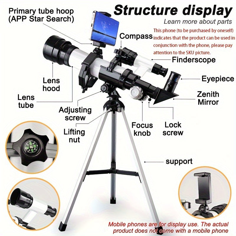 Kids Telescope with Tripod Stand 60X Magnification ABS Material