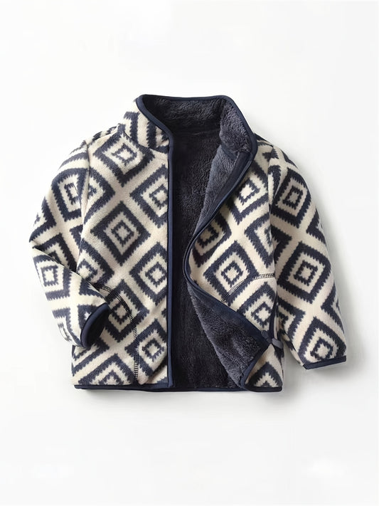 Boys Plaid Printed Warm Zipper Jacket