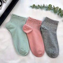 Polka Dot Rhinestone Crew Socks, Soft & Warm Women's Stockings