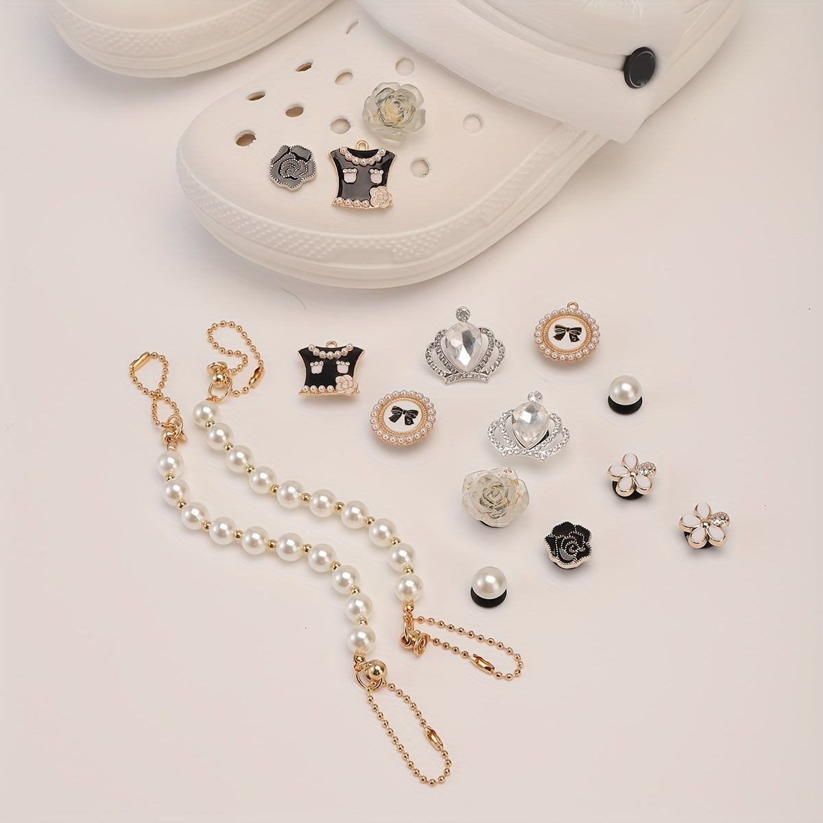 16pcs Rhinestone Pearl Shoe Charm Clog Sandal Buckle Resin Shoe Accessory