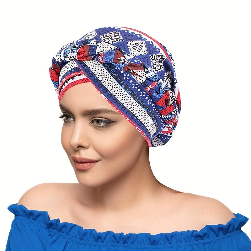 Boho Print Braided Turban Cap Vintage Pre-tied Bonnet Head Wrap Head Scarf