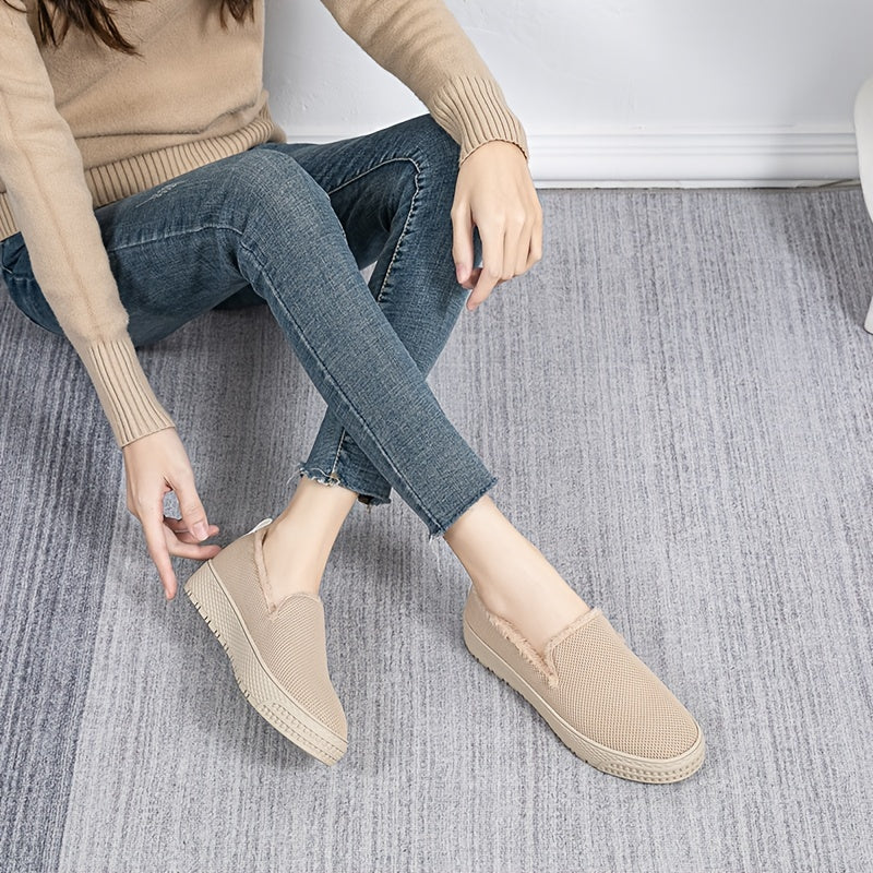Women's Plush Lined Flat Loafers Soft & Warm Slip On Shoes