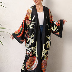  Boho Kimono Tribal Print Long Sleeve Beachwear