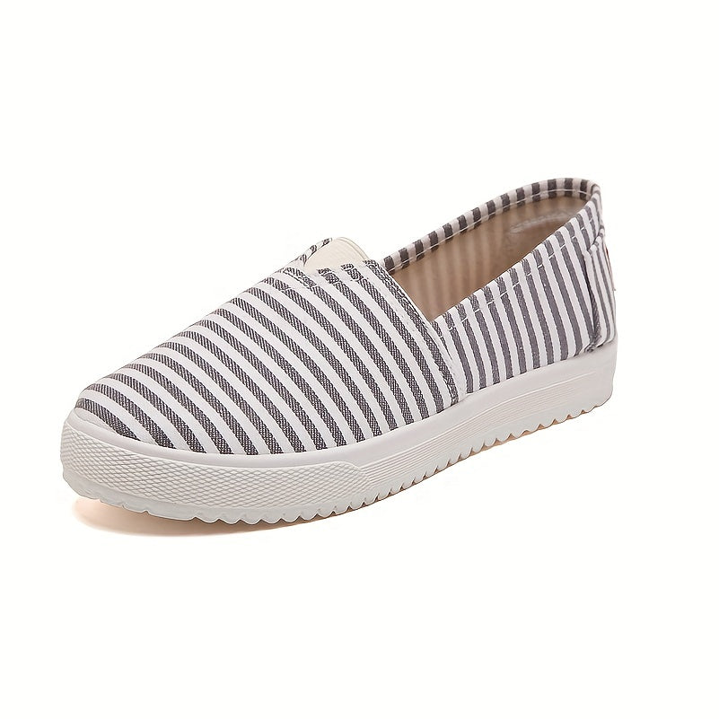 Women's Striped Canvas Slip-On Flat Shoes Casual Walking Sneakers