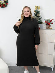  Turtleneck Lantern Sleeve Maxi Sweater Dress