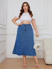 Women's Plus High Rise Maxi Denim Skirt, Button Fly, Casual Solid