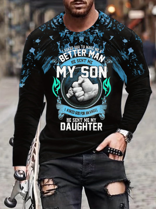 ''MY SON'' Fists Print Men's Long Sleeve Novelty T shirt Stylish Tees For Autumn