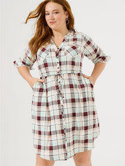  Women's Plaid Print Long Sleeve V Neck Shirt Dress