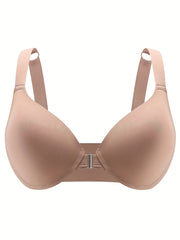 Solid Comfort Bra Plus Size Front Closure Wide Strap Bralette