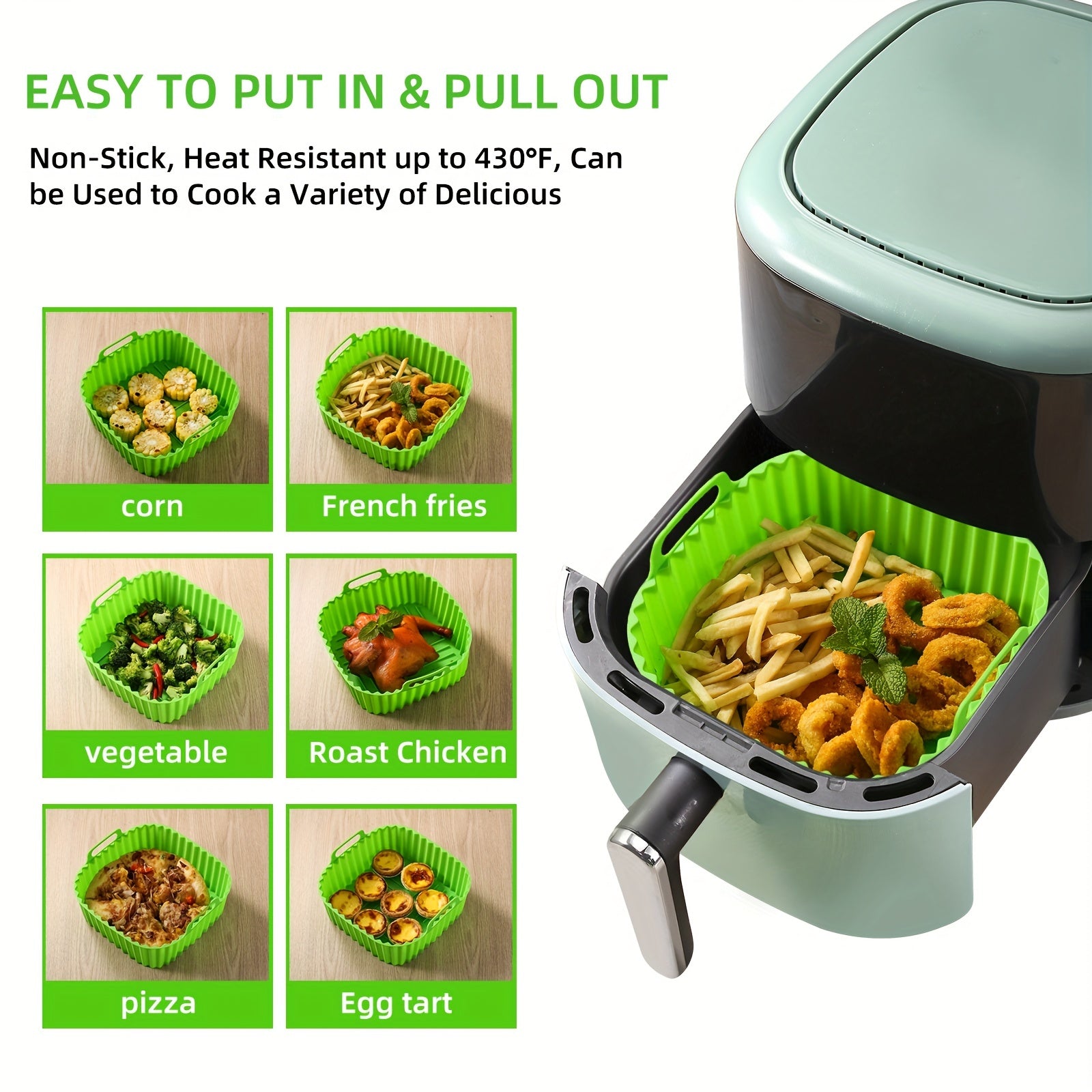5pcs Silicone Air Fryer Liner 19cm Square BPA-Free Reusable Baking Tray