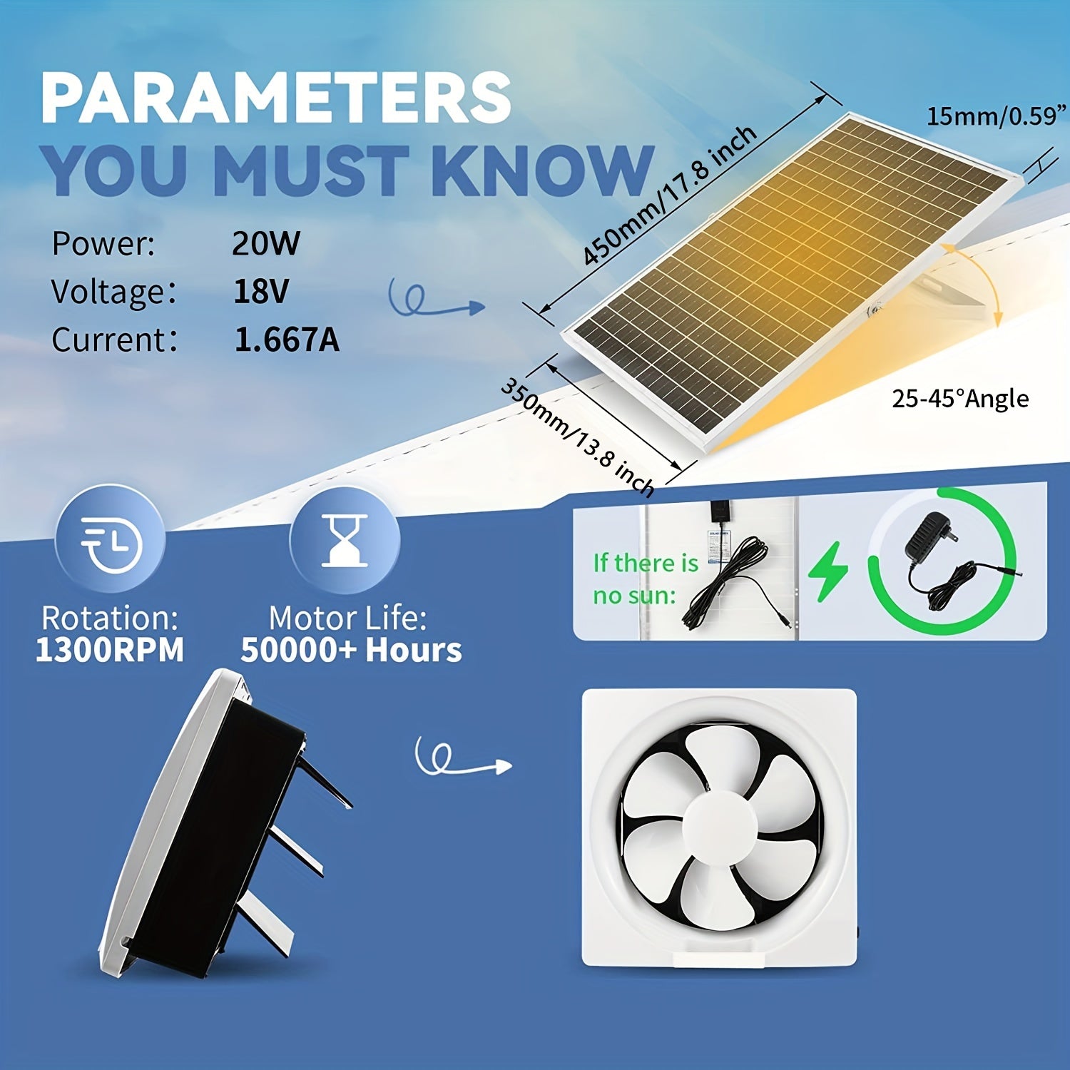 12V Solar Powered Exhaust Fan Square/Round Vent for Kitchen Bathroom Greenhouse