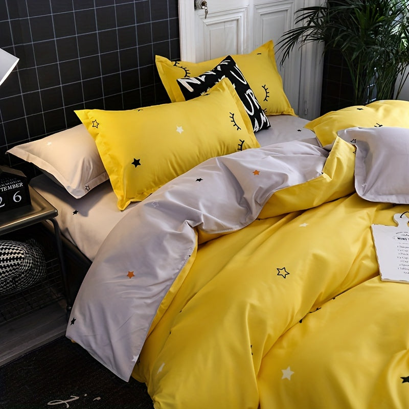 Cartoon Eyelash Print Duvet Cover Set Soft Comfortable Breathable