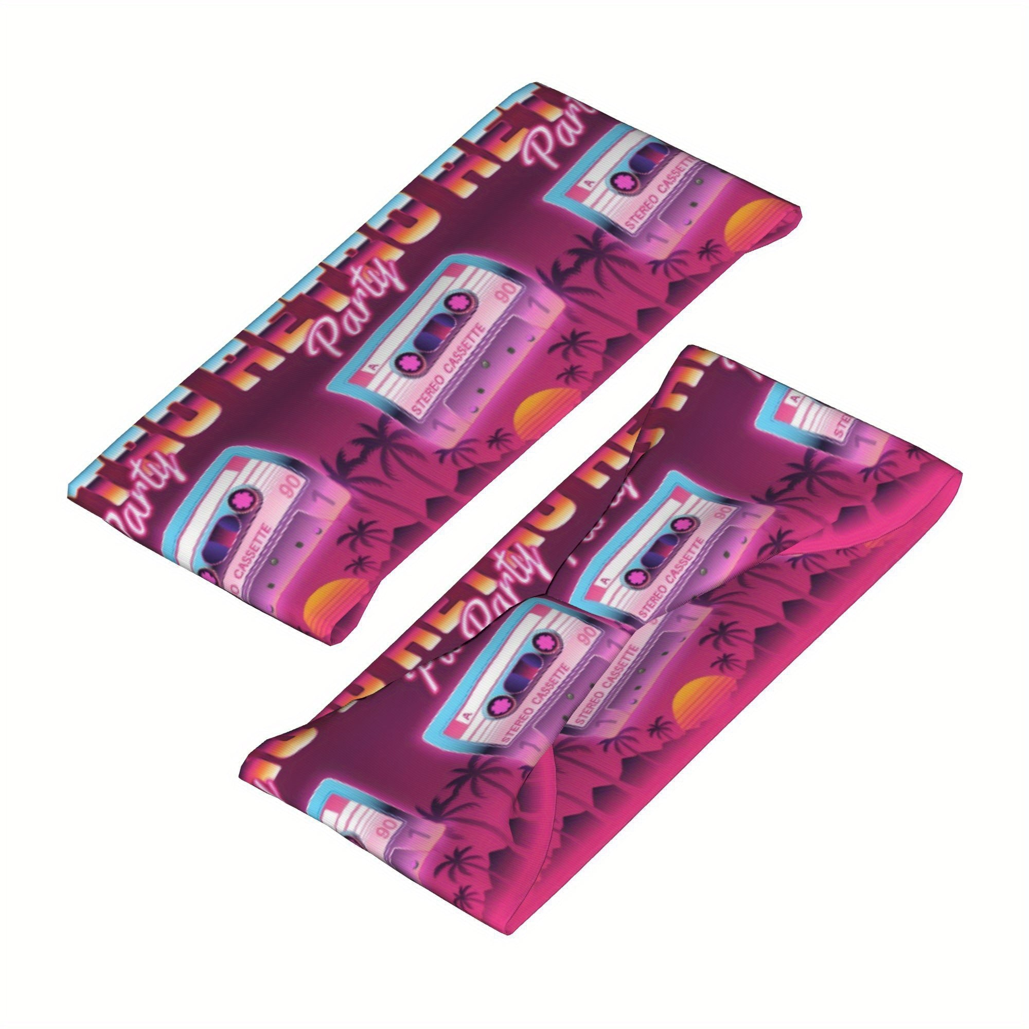 Retro Neon Sports Headband - Cassette Tape & Palm Tree Design