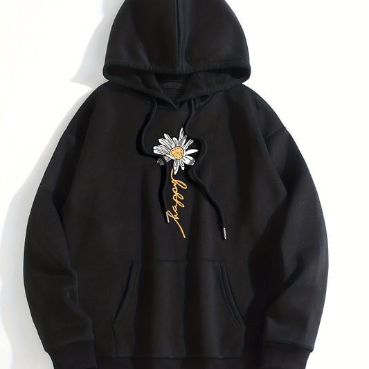 Floral Print Kangaroo Pocket Hoodie Long Sleeve Sweatshirt