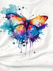 Tie Dye Butterfly Graphic Short Sleeve T shirt For Girls Summer