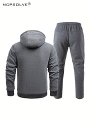 Men's Winter Sports Suit Stand Collar Zip Jacket & Thick Pants