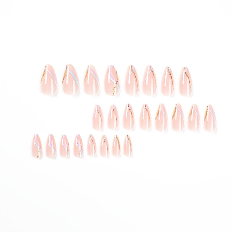 24 Pcs Almond False Nails Glossy Designs Full Cover Acrylic Manicure Pink