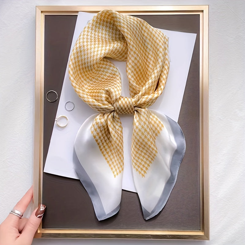 Houndstooth Print Square Scarf Satin Bandana Neckerchief Women Head Wrap