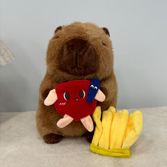 Capybara Plush Toy 8.66in Soft Stuffed Animal with French Fries & Cupcake