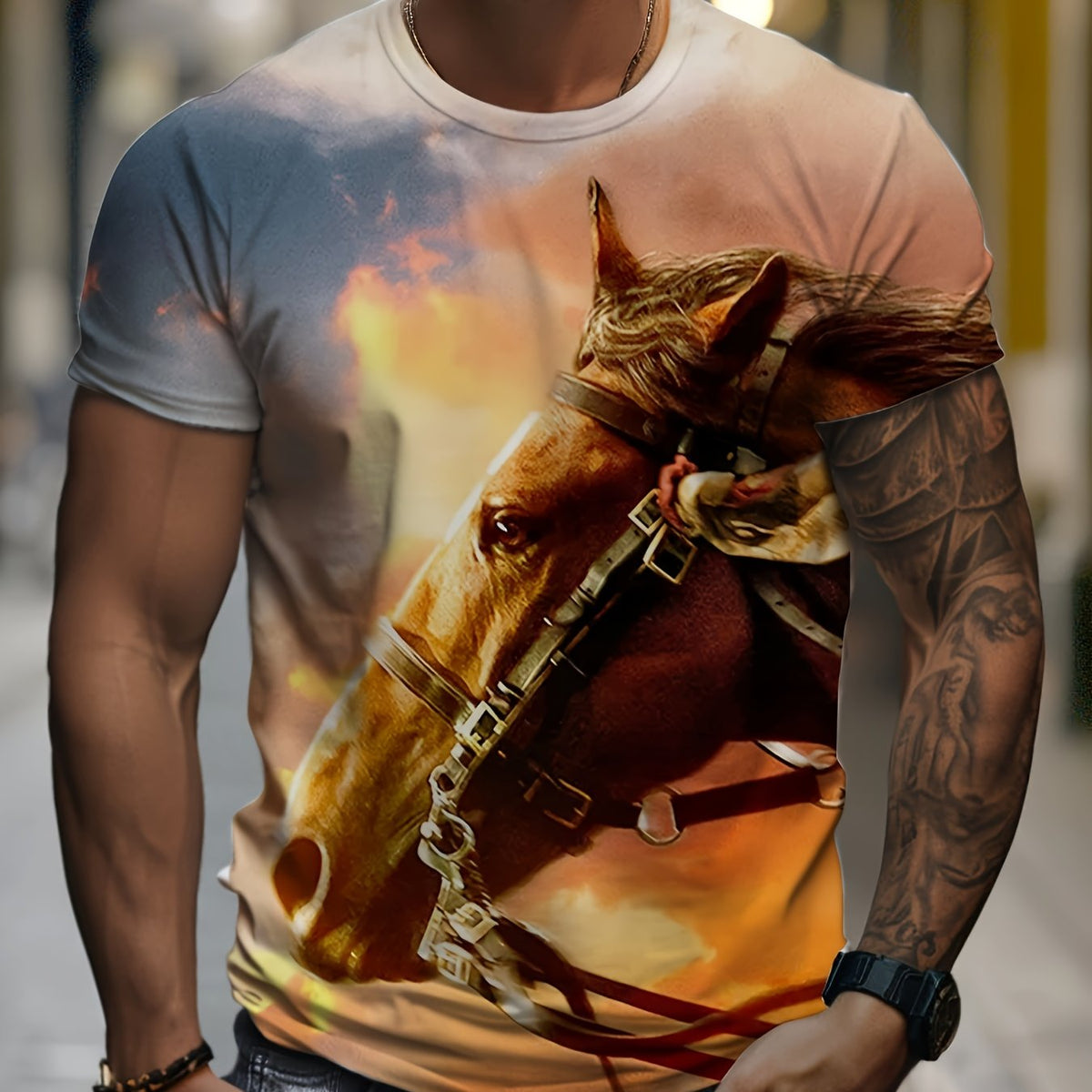 Horse 3D Print Men's Short Sleeve T-shirt Graphic Tee Summer Clothes