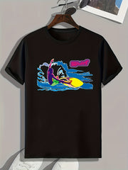 Surfing Pattern Print Men's Comfy Sports T-shirt Graphic Tee