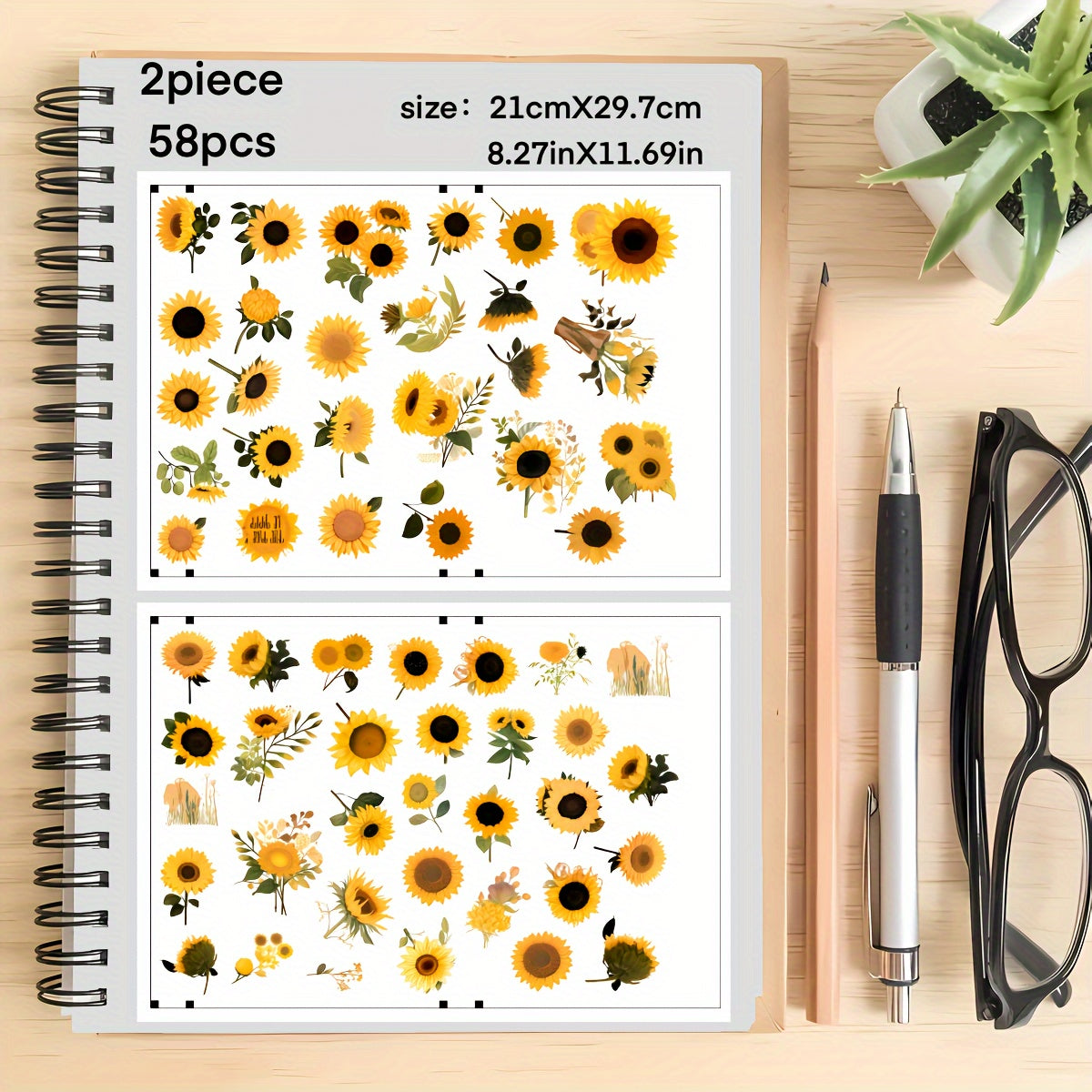 58pcs Sunflower Stickers Laptop Phone Water Cup Decorative Stickers