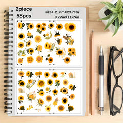 58pcs Sunflower Stickers Laptop Phone Water Cup Decorative Stickers