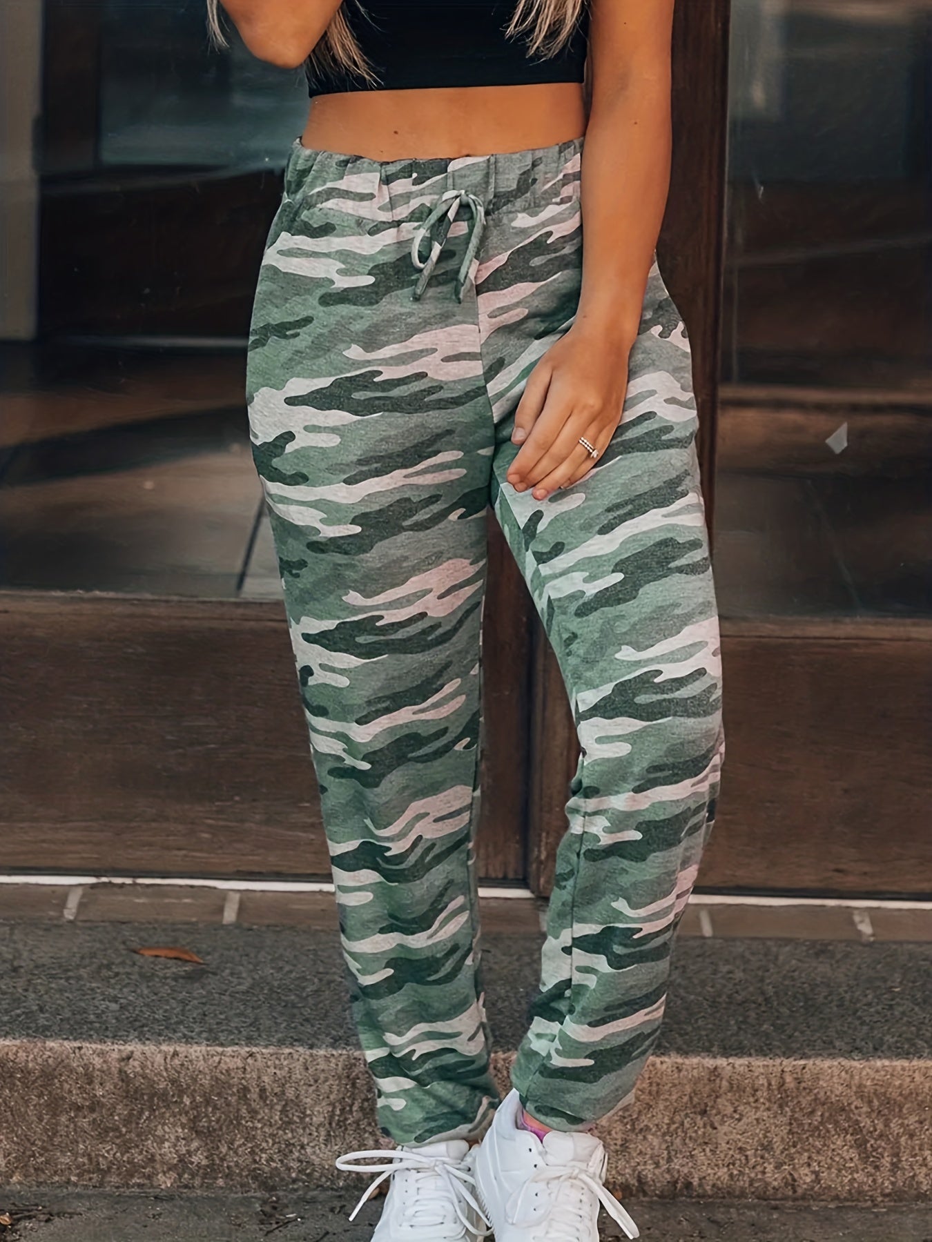 Women's Plus Camo High Rise Jogger Trousers