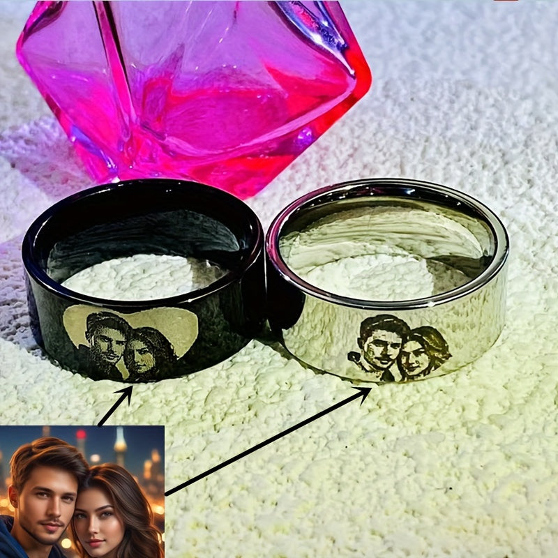 Custom Engraved Photo Ring Stainless Steel Personalized Durable Polished Gift