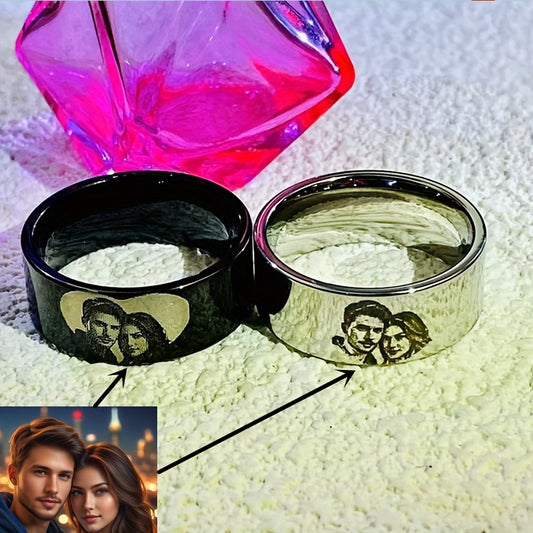 Custom Engraved Photo Ring Stainless Steel Personalized Durable Polished Gift