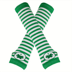 Y2K Green Striped Knitted Gloves Saint Patrick's Fingerless Gloves
