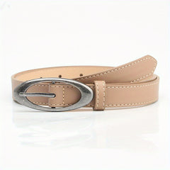 Matte PU Belt Oval Pin Buckle Solid Waistband Casual Jeans Pants Belt