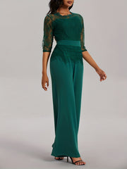 Half Sleeve Wide Leg Lace Stitching Jumpsuit Women's Clothing