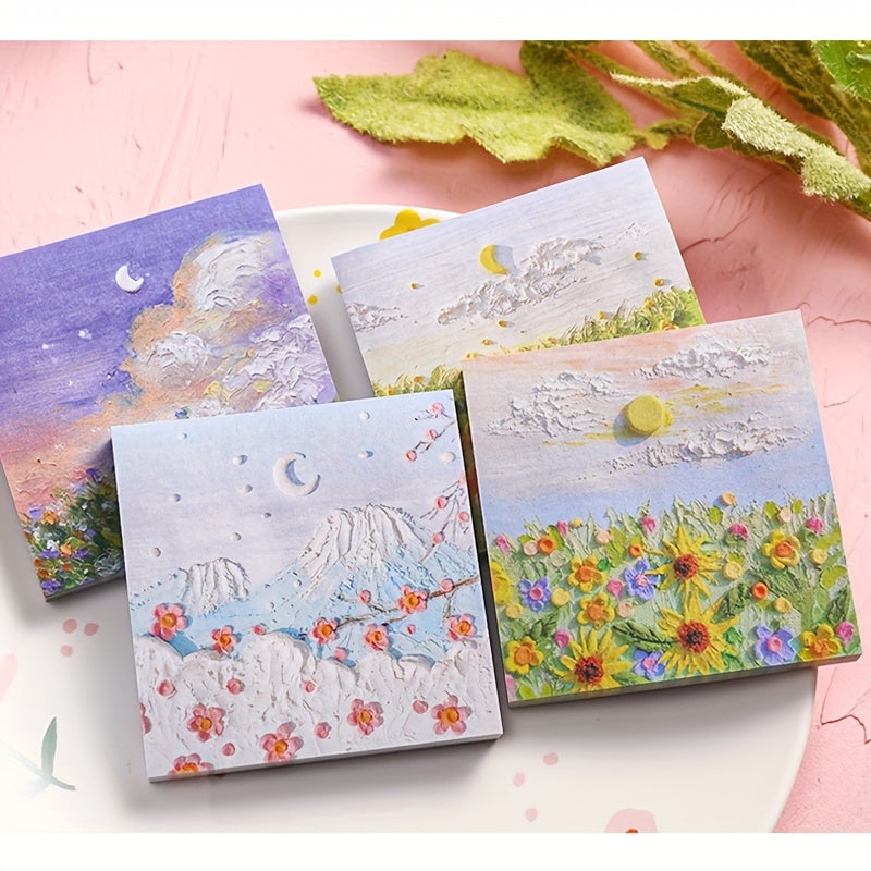 8pcs Painting Sticky Notes Student Message Notes Scenery Notes 50