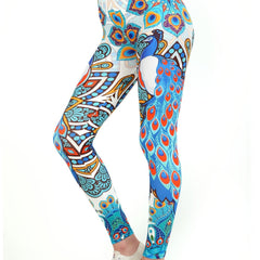 Peacock Print High Waist Leggings Elastic Bottoms Women's Clothing