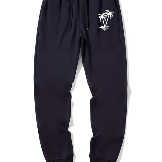 Palm Tree Pattern Casual Stretch Joggers Men's Sweatpants