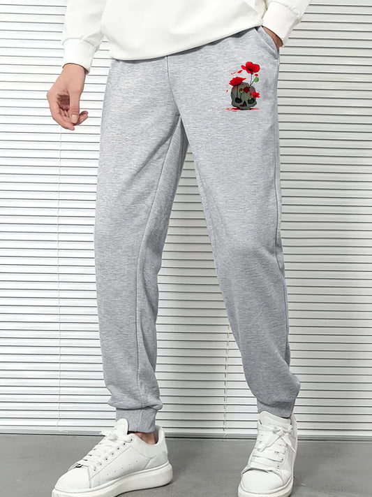 Rose Graphic Print Loose Casual Sweatpants
