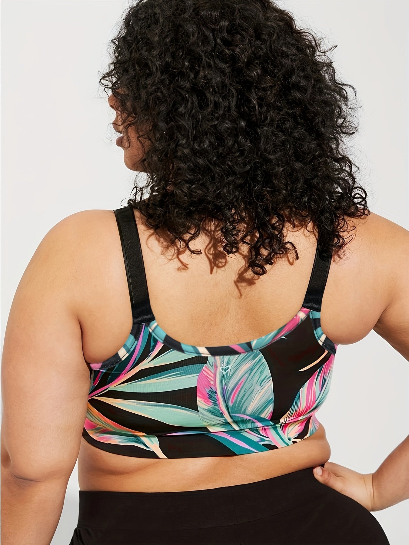  Tropical Print Zipper Front Sports Bra