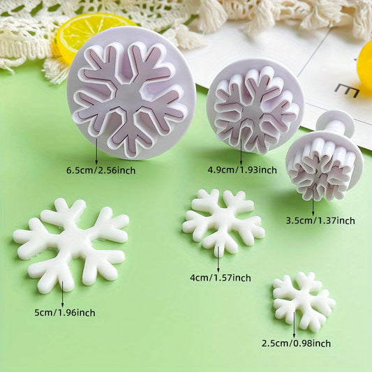 3pcs Snowflake Pattern Cookie Plunger Cutter Fondant Mold