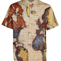 Map Print Men's Casual Short Sleeve Shirt - Summer Vacation Resort Top