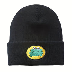 Cartoon Frog Embroidery Beanie Hat Warm Unisex Ski Cap